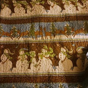 Debbie Mumm Fabric Designer Snowman and Evergreen Trees large quilt 86x82